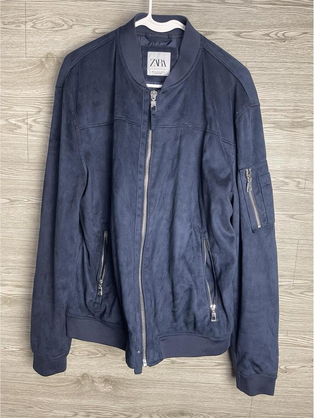Zara Brown Faux Suede Bomber Motorcycle Jacket Men’s XL Pockets